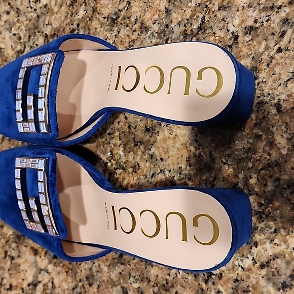 Gucci Madelyn Crystal Logo Cobalt Mules - SZ 40 - Picture 7 of 17